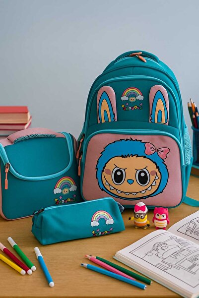 NAKIŞHAN حقيبة ظهر مدرسية وعادية لطيفة منقوشة من لابوبو - مجموعة من 3 قطع بال...