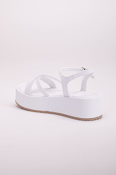 MaskButik White Tello Wedge Heel Sandals