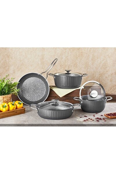 Remetta GRANİT DELUX 7 Prç. TENCERE SETİ * Borda* Siyah * Gri