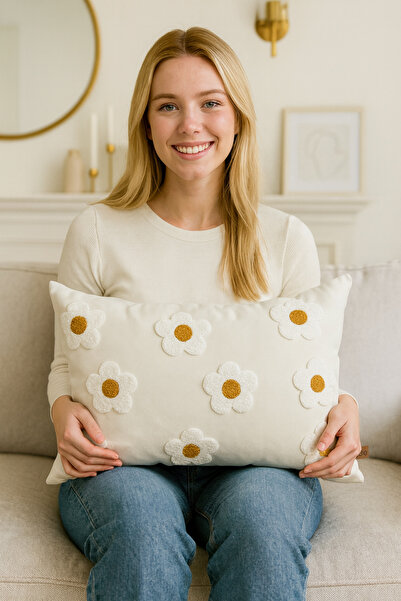 HD HOME COLLECTİON Față de pernă din țesătură de in 35*50 cu model de margare...