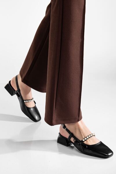 MaskButik Mira Open Back Heeled Black Shoes