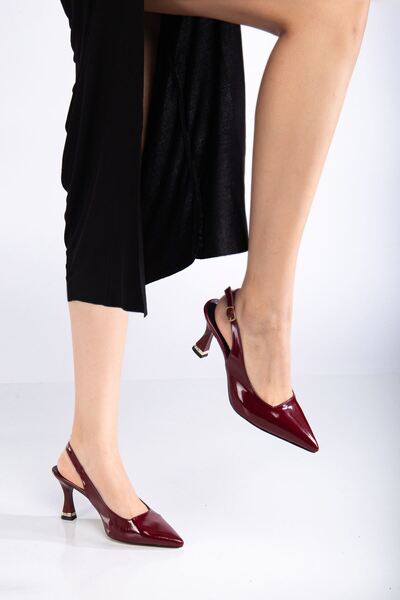 MaskButik Burgundy Nomi Heeled Patent Leather Shoes