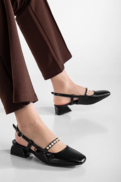 MaskButik Mira Open Back Heeled Black Shoes