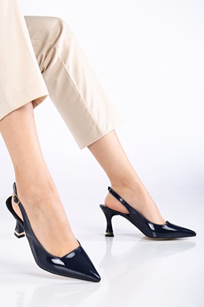 MaskButik Navy Blue Nomi Heeled Patent Leather Shoes