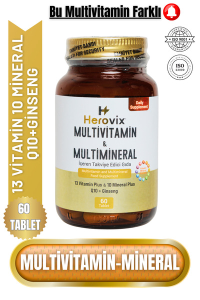 Herovix Multivitamin & Multimineral 60 Tablet (13 VİTAMİN | 10 MİNERAL | Q10 ...