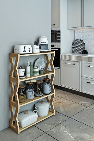 Jest Dekor Konsept Zühre Safir Meşe -Safir Meşe -4 Raflı Ahşap Mutfak Rafı -Ç...