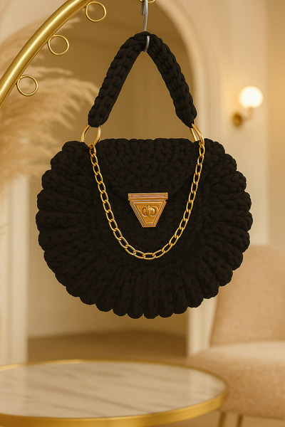 morpembej kadın erkek çocuk Handmade Woven Crochet Shoulder Bag - Round Knit Design