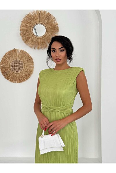 LAMİFUSTORE Pleated and Waist Detailed LACE Dress