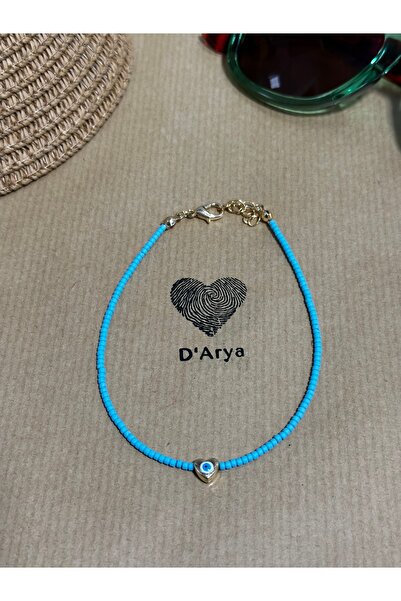 Darya Dd256 خلخال مصنوع يدويًا من الخرز الفيروزي الصغير - مطرز بعين الشر على شكل قلب