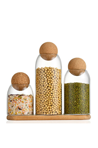Homprime 3-Piece Ball Cork Lid Glass Jar and Spice Jar Set