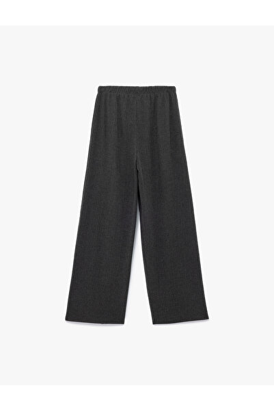 Koton Bürümcük Kumaş Rahat Kalıp Beli Bağcıklı Düz Bol Paça Pantolon