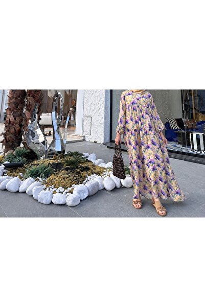 BZ BUTİK Mango kumaş çiçek desenli elbise