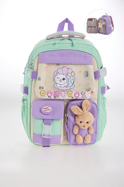 Roxbros Korean Style Cat Pattern Multi-Compartment Primary School Backpack, Girls' School Bag