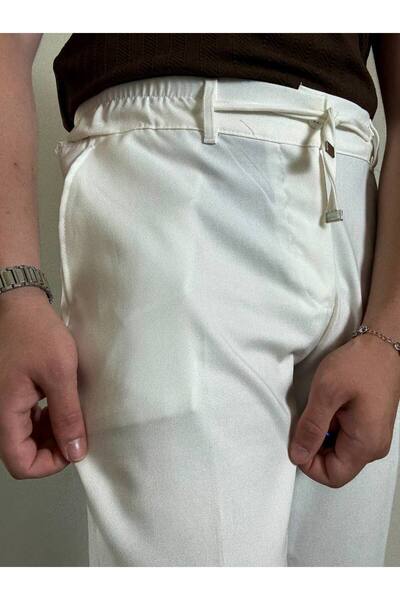 Arvens Men's White High Waist Pleated Fabric Trousers Modern Button Stylish and Suitable for Daily Wear
