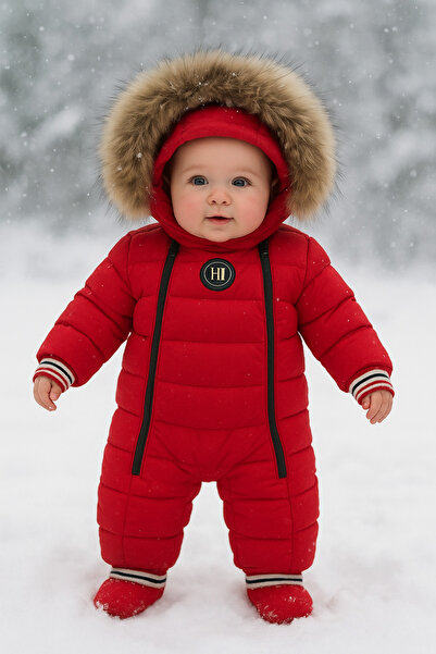 Genel Markalar Bebek Astronot - Kozmonot Tulum Çift Fermuarlı Kürk Kapşonlu K...