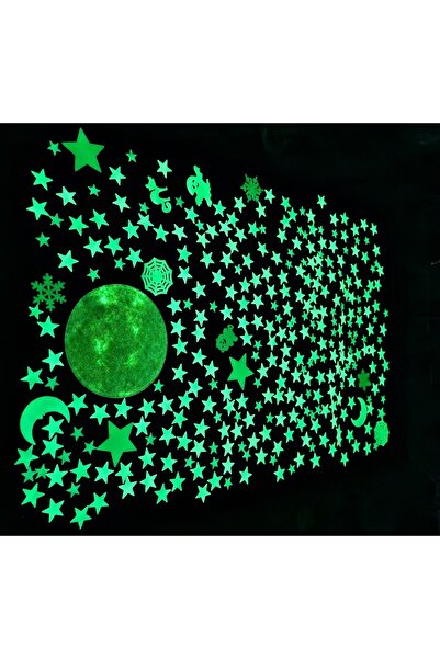 mertyavm Fosforlu Yıldız ve 22cm Güneş Seti 200 Adet Yıldız Karanlıkta Parlayan Fosforlu Duvar Tavan Süsü