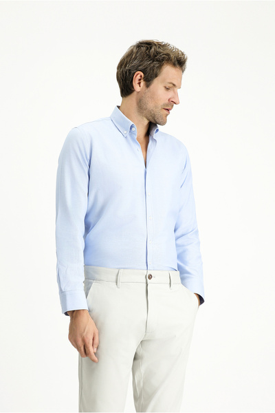 Kiğılı Uzun Kol Slim Fit Düğmeli Yaka Oxford Pamuklu Kolay Ütülenebilir Gömlek