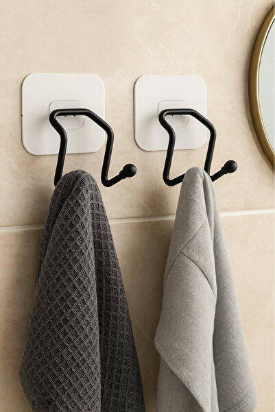 eldiven matik Yapışkanlı 2 Adet Çift Kancalı Banyo Mutfak Askısı -banyo Askis...