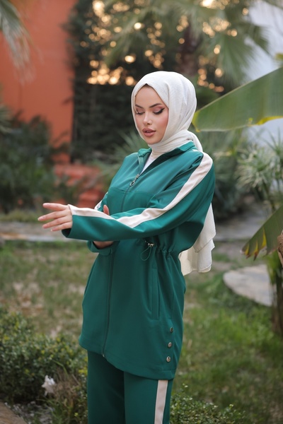 MİMİ Luxury Wear Zippered Hijab Tracksuit Set - Women's Double Set