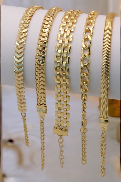 TAKIPORT 5 Parçalı Her Bileğe Uygun Gold Renk Kadın Bileklik Seti