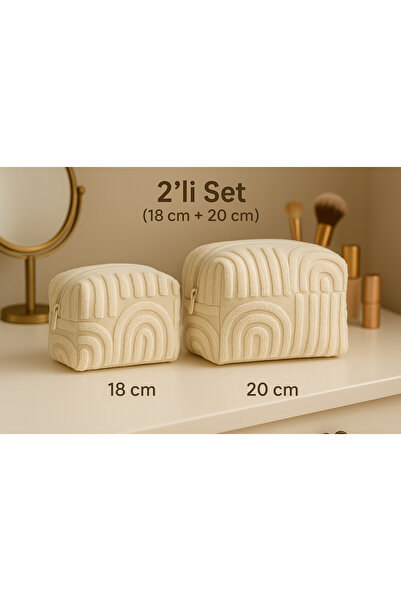 YILDIZ DİJİTAL HOME Набір з 2-х тканинних кремових органайзерів для косметики (18 см + 20 см) – Star Home’s