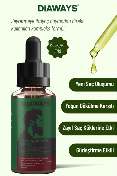 DİAWAYS Saç Sakal Serumu Besleyici Saç Dökülmesi Karşıtı Güçlendirmeye Yeni Oluşumuna Yardımcı Yağı