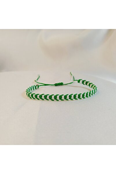 Crystal Atelier Bursaspor Taraftar Makrome Bileklik–Unisex El Yapımı Örgü Yeş...