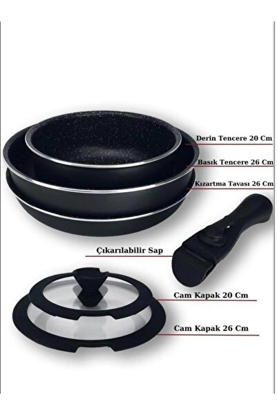 ÇELİKAY Winterbach Pangenio 6-Piece - Granite Pan and Saucepan Set, Black