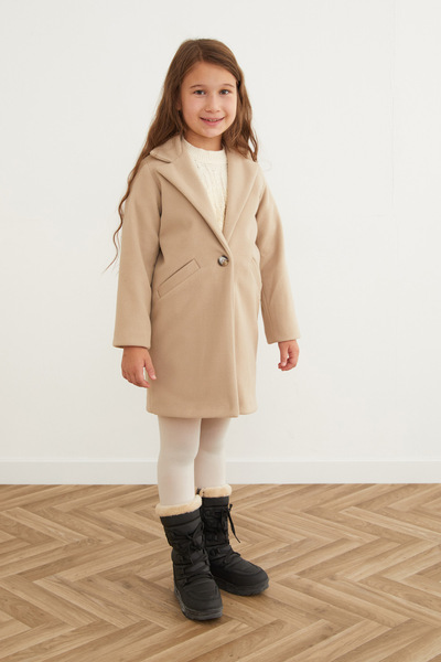 Fulla Moda Buttoned Double Breasted Collar Girl's Cashmere Coat