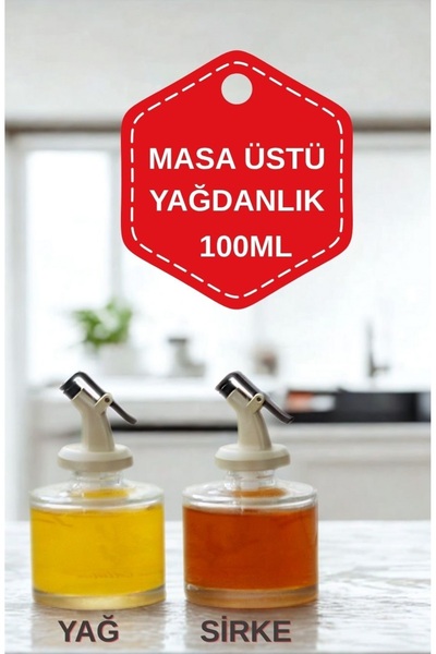 junibeliw 2li Set Cam Silindir Sofra Üzeri Yağdanlık 100ml Sirke Yağ Şişesi S...