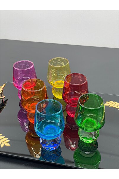 YzHome 6-Person Glass Diamond Footed Colorful Coffee Side Glass Cup 50ml