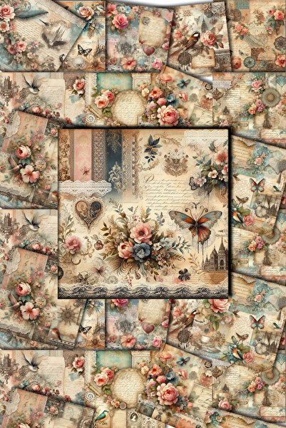 Pink Swan Craft Set de autocolante vintage Decoupage din dantelă – 12 bucăți ...