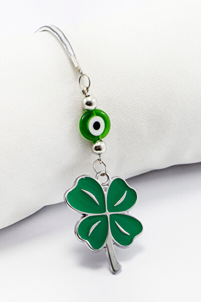biuti Yeşil Cam Nazar Boncuğu Araba Dikiz Ayna Süsü Metal Dört Yapraklı Yonca...