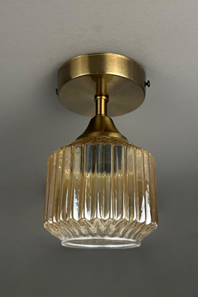 Bamyum Jerno Cam Bal Rengi Tekli Piramit Plafonyer Başlık Retro Salon Aydınlatma