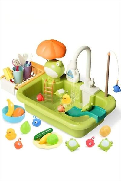 Generic لعبة حوض مطبخ تظاهري بمياه جارية وصنبور كهربائي مُحسّن، وعوامة سباحة ...