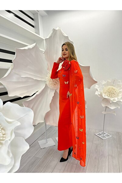 White Corner 2990 KELEBEK DETAYLI ŞİFON ELBİSE