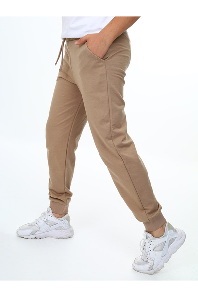 Denokids Unisex Girls Boys Beige Basic Sweatpants