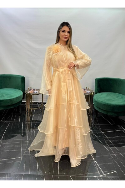 White Corner 3254 KAT KAT ETEK DETAYLI ORGANZE ABAYA