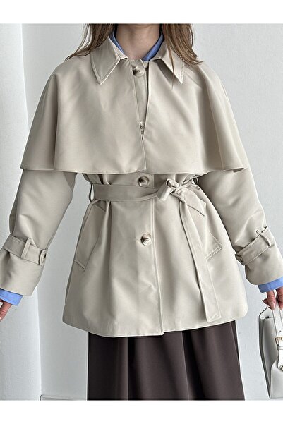 Melvien Taş Kemerli Premium Trençkot (Oversize Kalıp)
