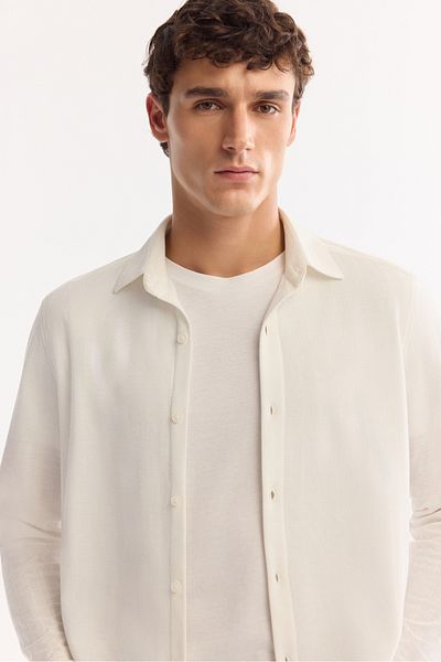 Avva Men's White Square Collar Regular Fit Long Sleeve Shirt A52Y2080