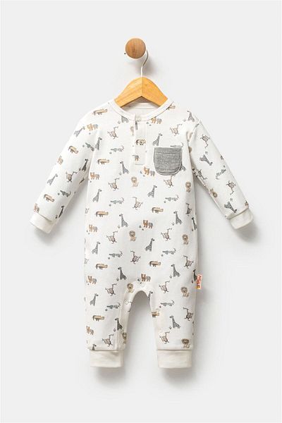 Tiffany Animal Baby Boy Jumpsuit Without Booties Ecru 32004