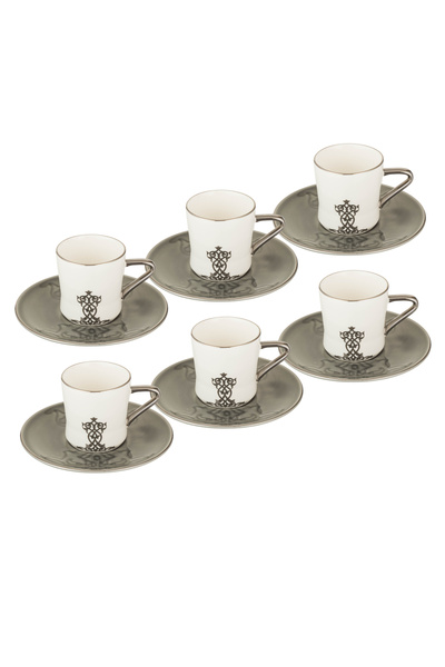 Dania Turkish coffee cup set made of porcelain with a beautiful and elegant engraving, consisting of 6 cups and 6 porcelain saucers
