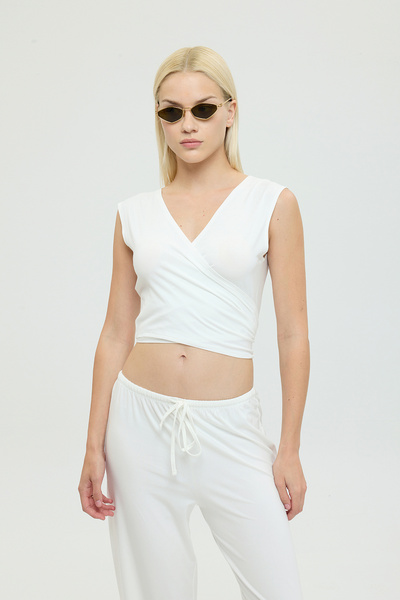 SHEISMONO Ultra Soft Tie-Up Sleeveless Blouse Ecru