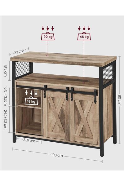 OEM VASAGLE Chest of drawers for living room or kitchen, with 2 sliding doors, adjustable shelves, rustic style, 33x1