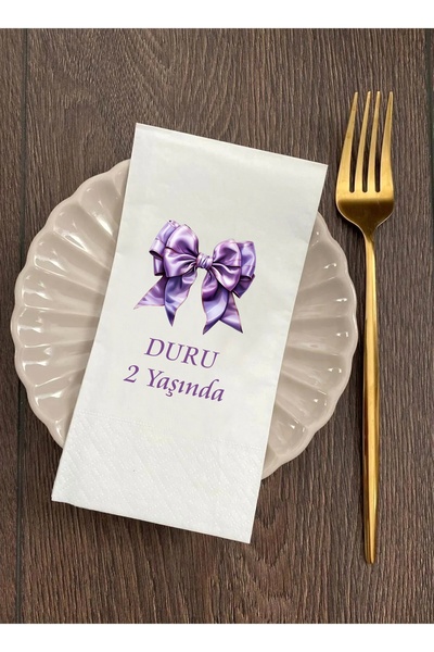 Hediyenza Mor Fiyonk Kurdele Doğum Günü Sunum Peçetesi 20 Adet