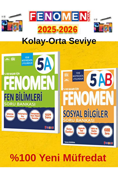 Fenomen Yayıncılık 5.Sınıf Fen A-Sosyal Bilgiler AB Fenomen Soru Bankası Seti%100 Yeni Müfredat+Kalem(2 Kitap)