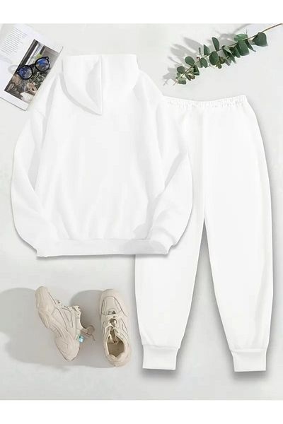 aynewmoda Women Casual Polyester 2 Piece Set Pocket and Lace-Up Letter Print Hooded Sweatshirt, Fall/Winter