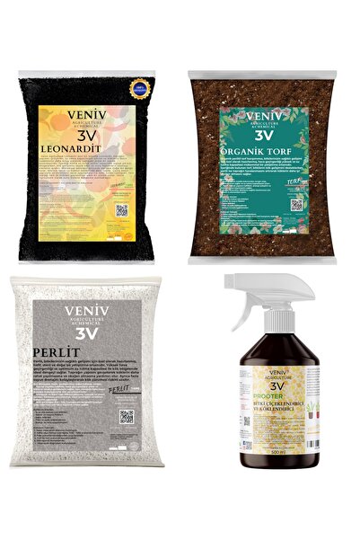 VENİV AGRİCULTURE 3V Bitki Bakım Yetiştirme Seti-Torf(2L)-Leonardit(2L)-Perlit(2L)-Prooter Köklendirici 500 ML