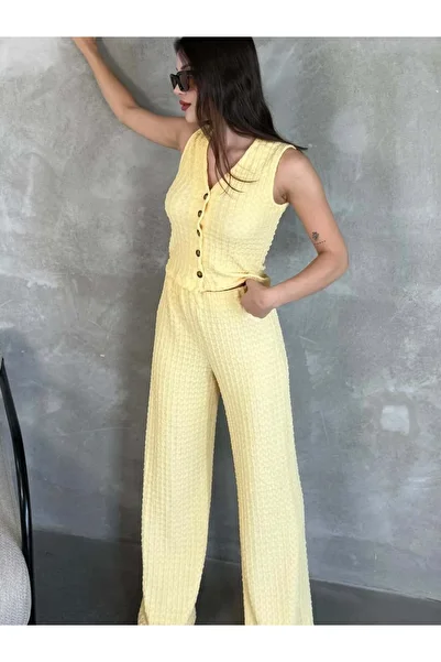 GLİA Yellow Wrinkle Vest Suit