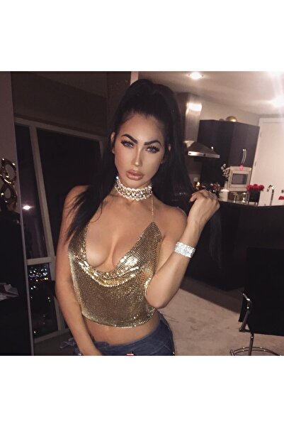 Veille Shiny Gold Crop & Blouse Sleeveless Boat Neck Armor Bustier